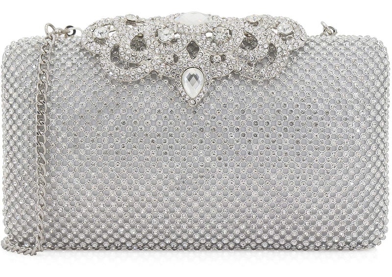 DEXMAY DM Dexmay Crystal Rhinestone Clutch Bag Diamond Crown Clasp Evening Bag Bling Party Purse Silver Medium - Image 1
